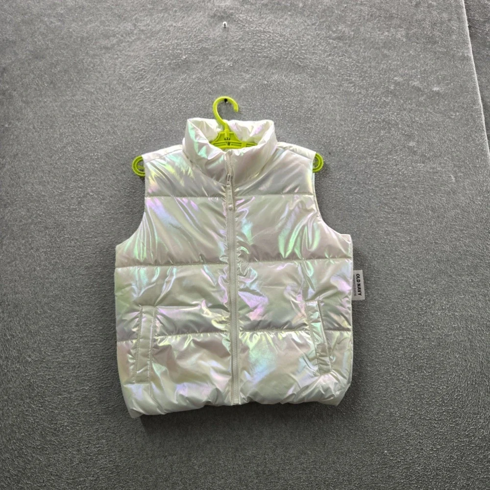 Old Navy Girls Jacket XL (14-16) White Puffer Vest Holofoil Sleeveless NWT